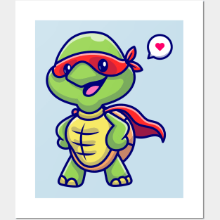 Cute Turtle Super Hero Cartoon Posters and Art